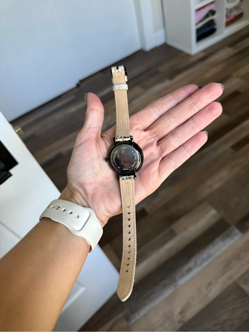 Fossil Black Dial Watch with Leopard-Print Strap